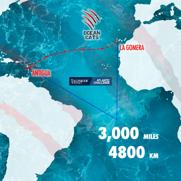 Mapa de la travesía Talisker Whisky Atlantic Challenge