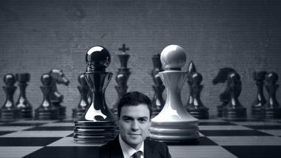 Composición silueta de Pedro Sánchez y tablero de ajedrez con peones enfrentados Pedro Sánchez y su carta Astral - Política en clave de Astrología Cabalística