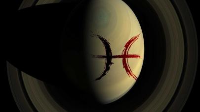 Tránsito de Saturno en Piscis Imagen parcial de Saturno con el símbolo de Piscis sobreimpresionado
