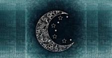 Ilustración de la luna en cuarto menguante con estrellas